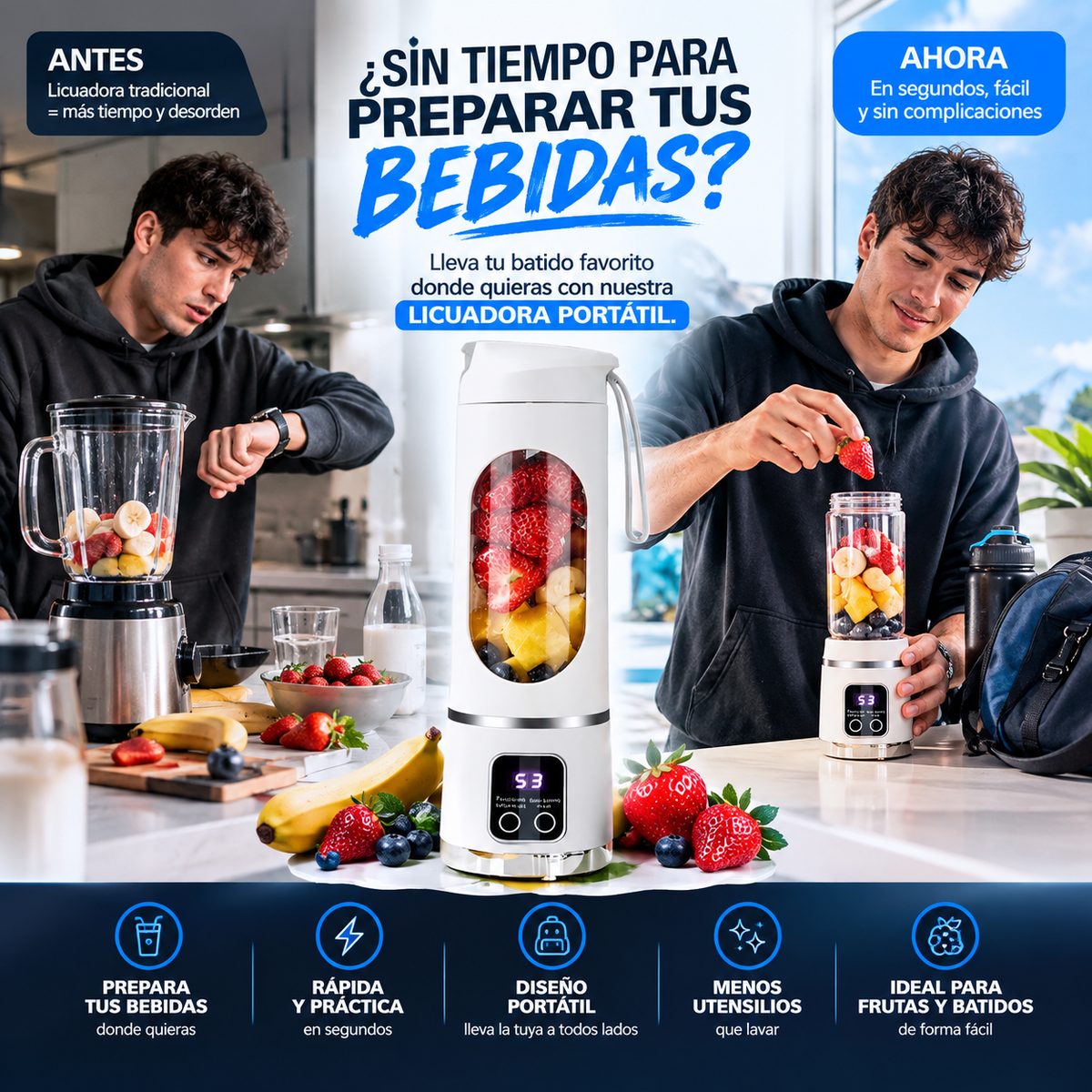 Licuadora-Procesadora Portatil Recargable.