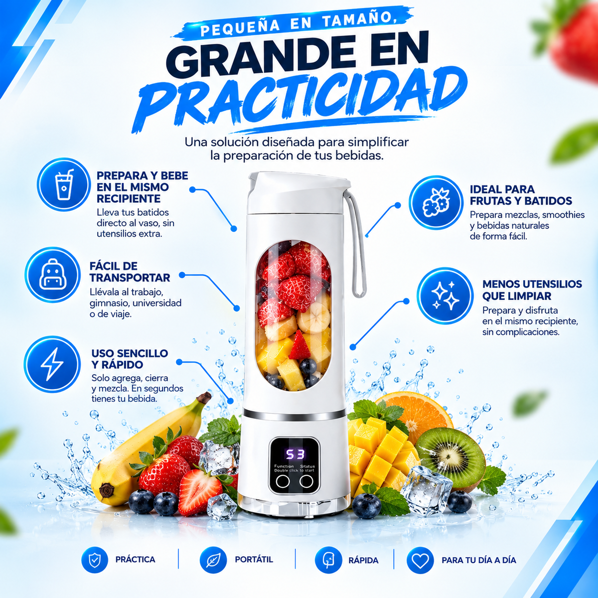 Licuadora-Procesadora Portatil Recargable.