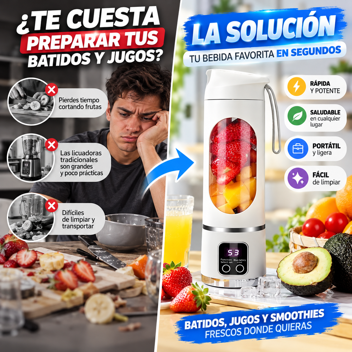 Licuadora-Procesadora Portatil Recargable.